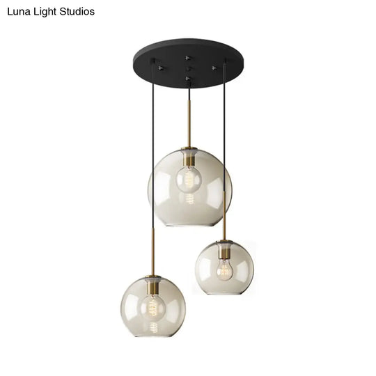 Minimalist Black Round Pendant Lamp With 3 Amber Glass Shades - Stunning Suspension Lighting