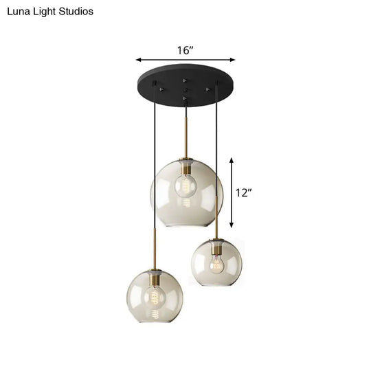 Minimalist Black Round Pendant Lamp With 3 Amber Glass Shades - Stunning Suspension Lighting