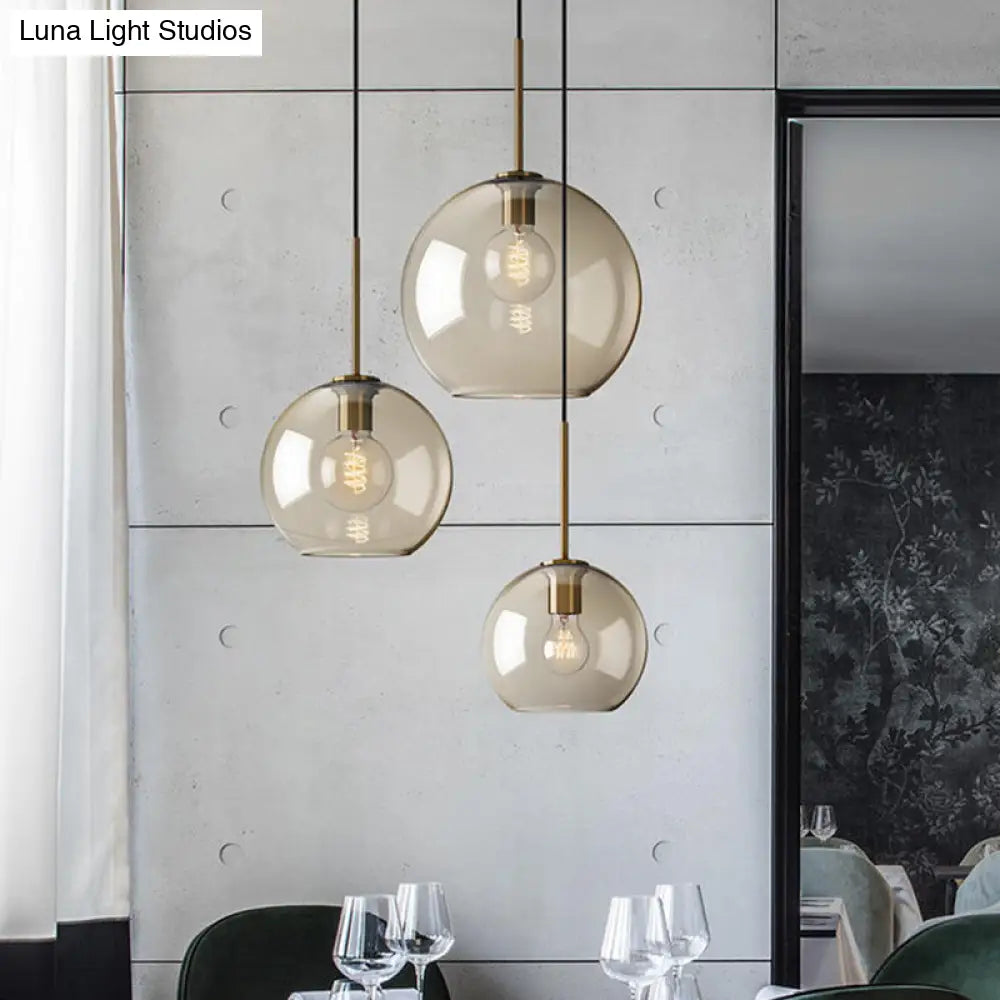 Minimalist Black Round Pendant Lamp With 3 Amber Glass Shades - Stunning Suspension Lighting