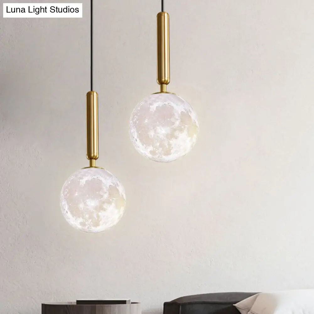 Minimalist Metal Crescent Pendant Light - 3D Printed Moon Shape Single Hanging Lamp Gold