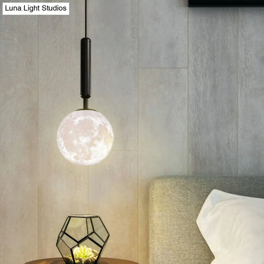 Minimalist Metal Crescent Pendant Light - 3D Printed Moon Shape Single Hanging Lamp Black