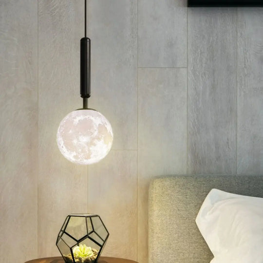 Minimalist 3D Printed Moon Pendant Light - Creative Metal Hanging Lamp Black