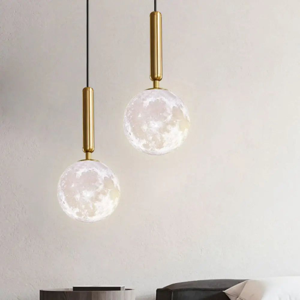 Minimalist 3D Printed Moon Pendant Light - Creative Metal Hanging Lamp Gold