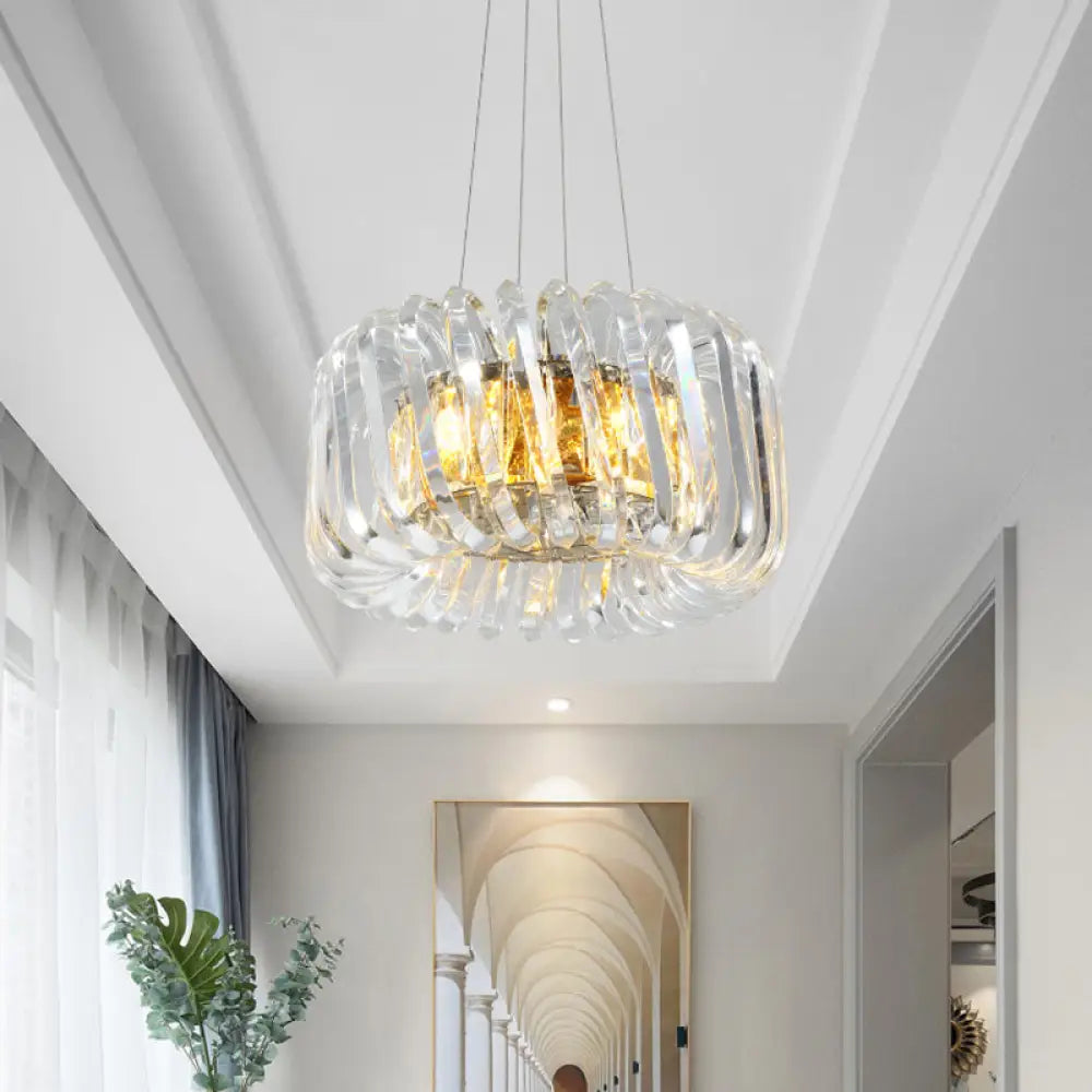 Minimalist 4/8/12-Light Gold Drum Pendant With Clear K9 Crystal Chandelier Fixture 4 /