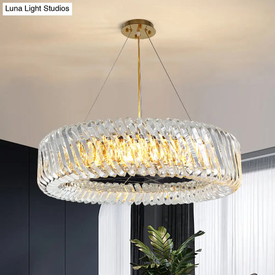 Minimalist 4/8/12-Light Gold Drum Pendant With Clear K9 Crystal Chandelier Fixture