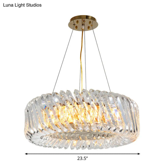 Minimalist 4/8/12-Light Gold Drum Pendant With Clear K9 Crystal Chandelier Fixture