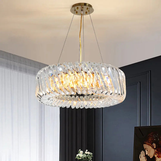 Minimalist 4/8/12-Light Gold Drum Pendant With Clear K9 Crystal Chandelier Fixture 8 /