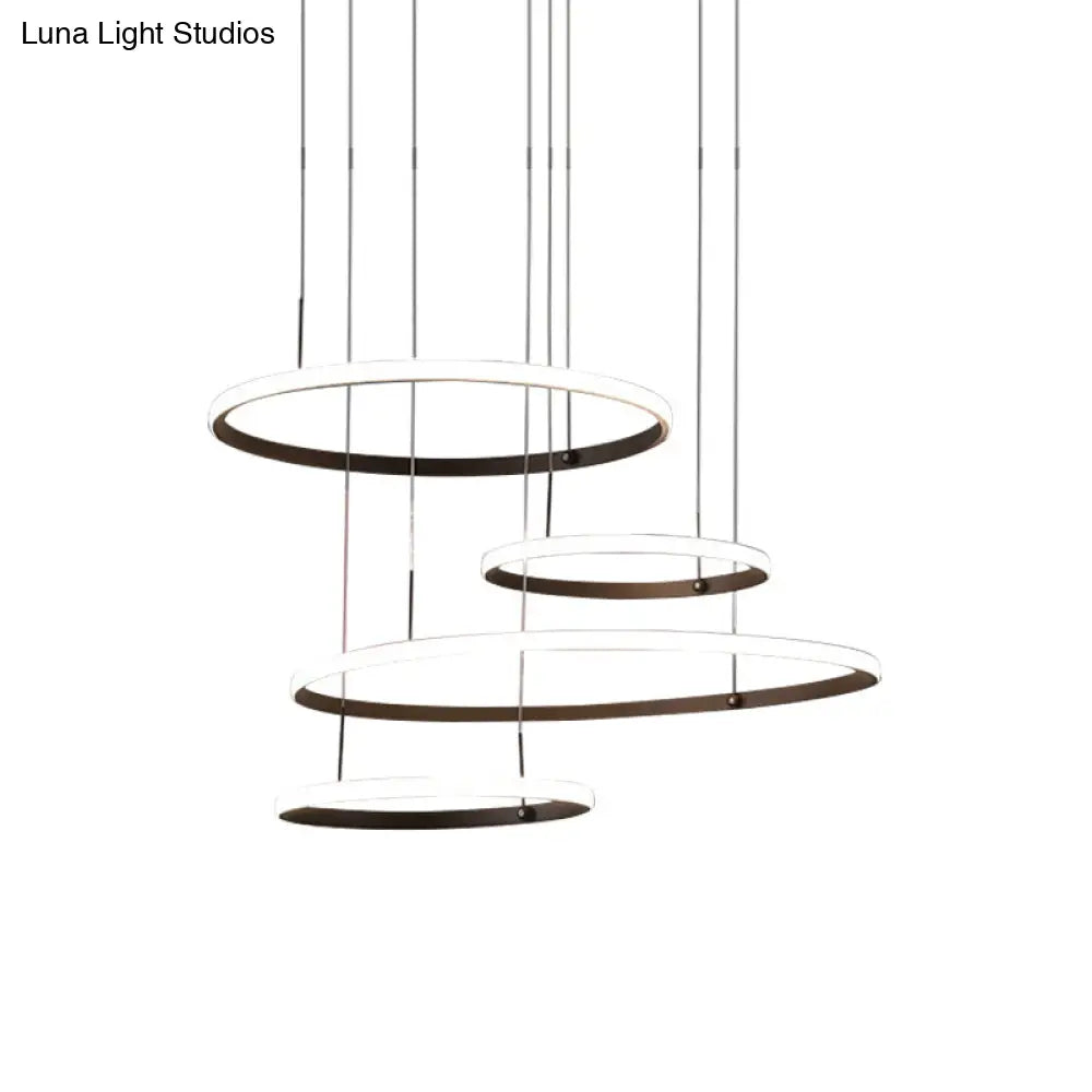 Minimalist Led Chandelier For Living Room - 4-Head Black/Coffee Pendant Lamp With Acrylic Shade