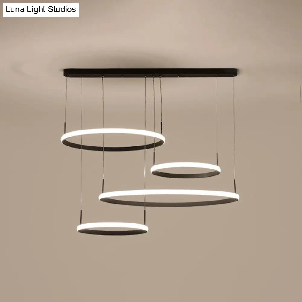 Minimalist Led Chandelier For Living Room - 4-Head Black/Coffee Pendant Lamp With Acrylic Shade