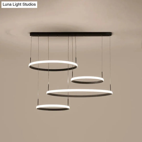 Minimalist Led Chandelier For Living Room - 4-Head Black/Coffee Pendant Lamp With Acrylic Shade