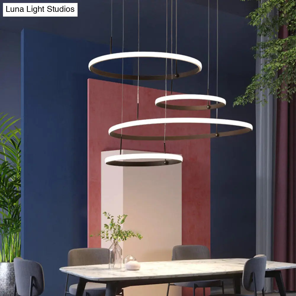 Minimalist Led Chandelier For Living Room - 4-Head Black/Coffee Pendant Lamp With Acrylic Shade