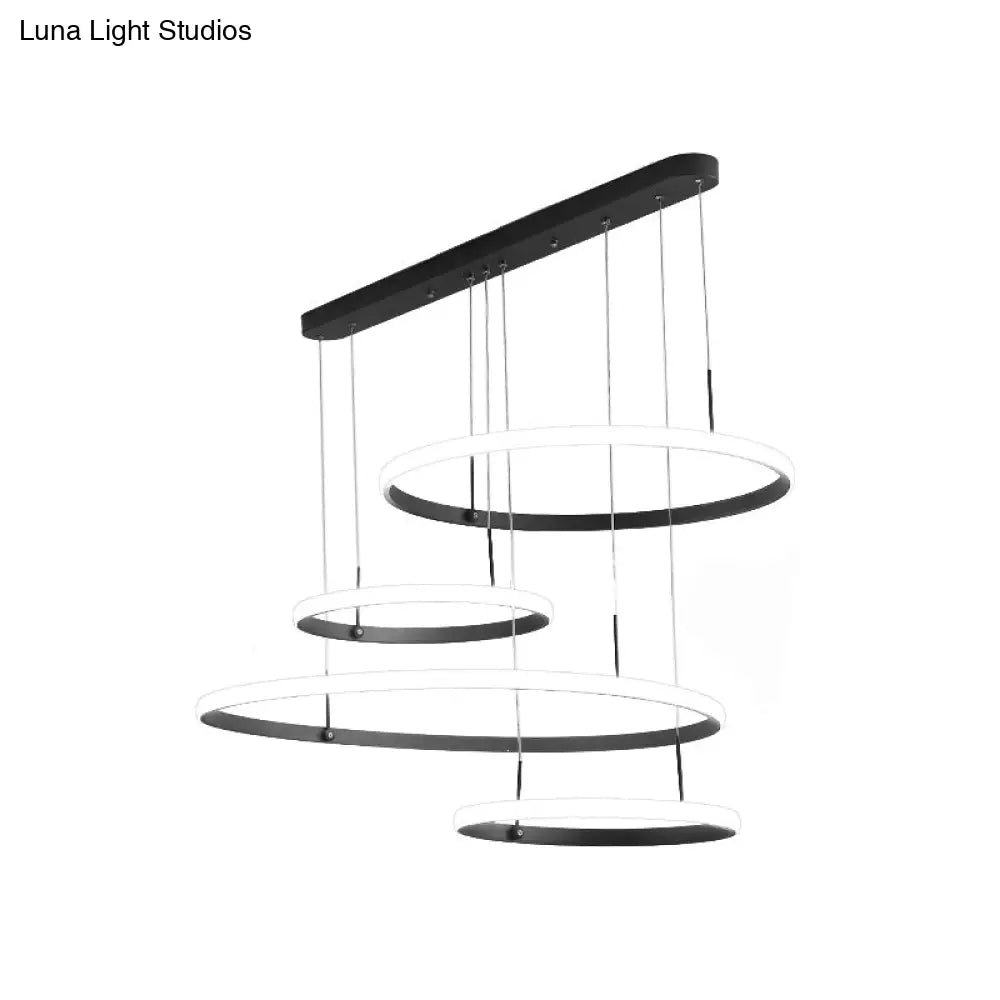 Minimalist Led Chandelier For Living Room - 4-Head Black/Coffee Pendant Lamp With Acrylic Shade