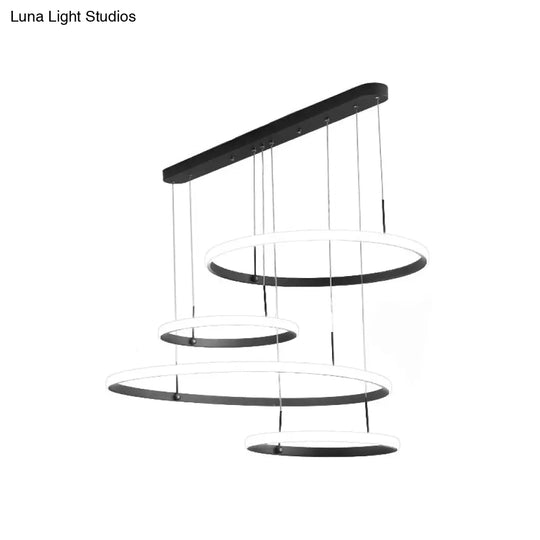 Minimalist Led Chandelier For Living Room - 4-Head Black/Coffee Pendant Lamp With Acrylic Shade