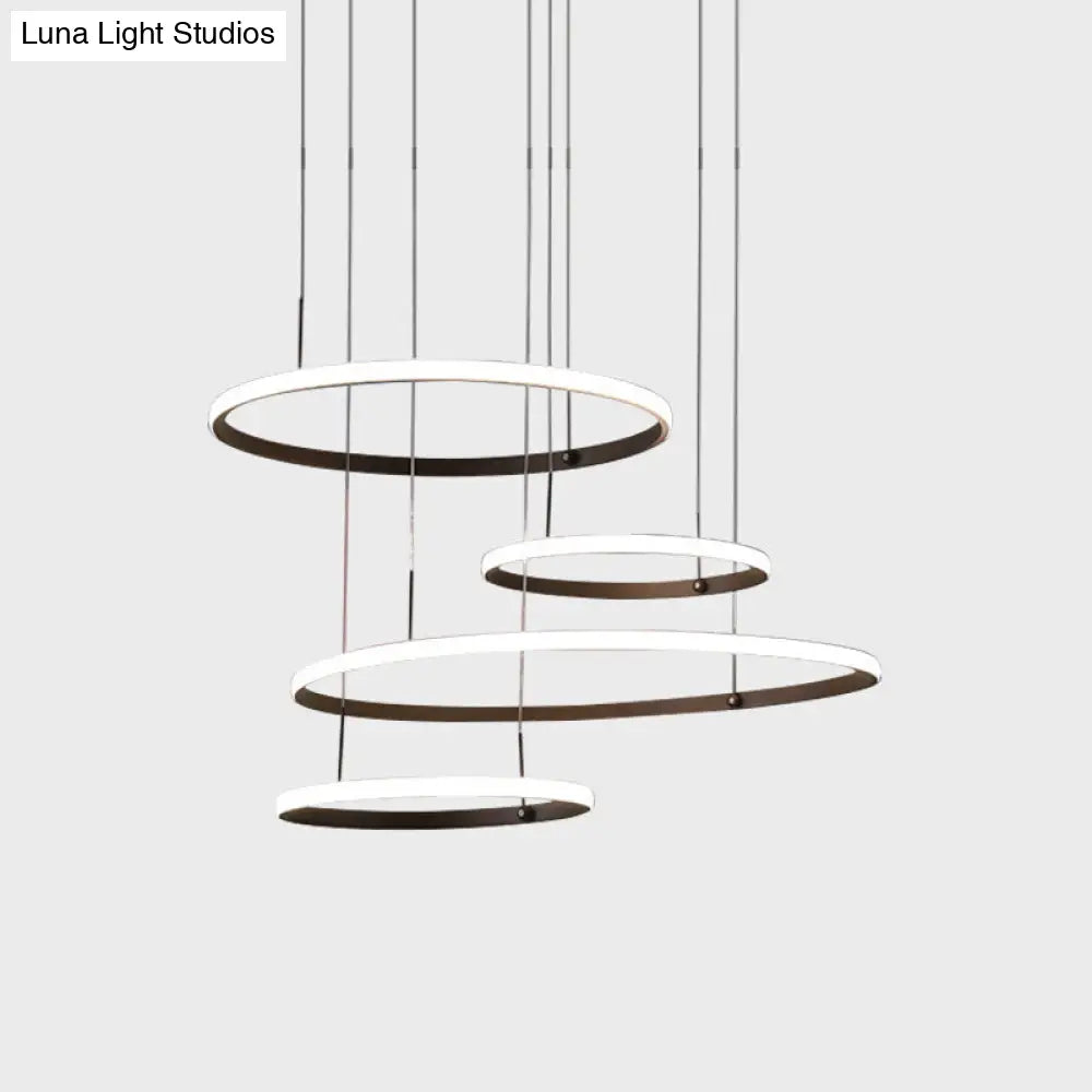 Minimalist Led Chandelier For Living Room - 4-Head Black/Coffee Pendant Lamp With Acrylic Shade