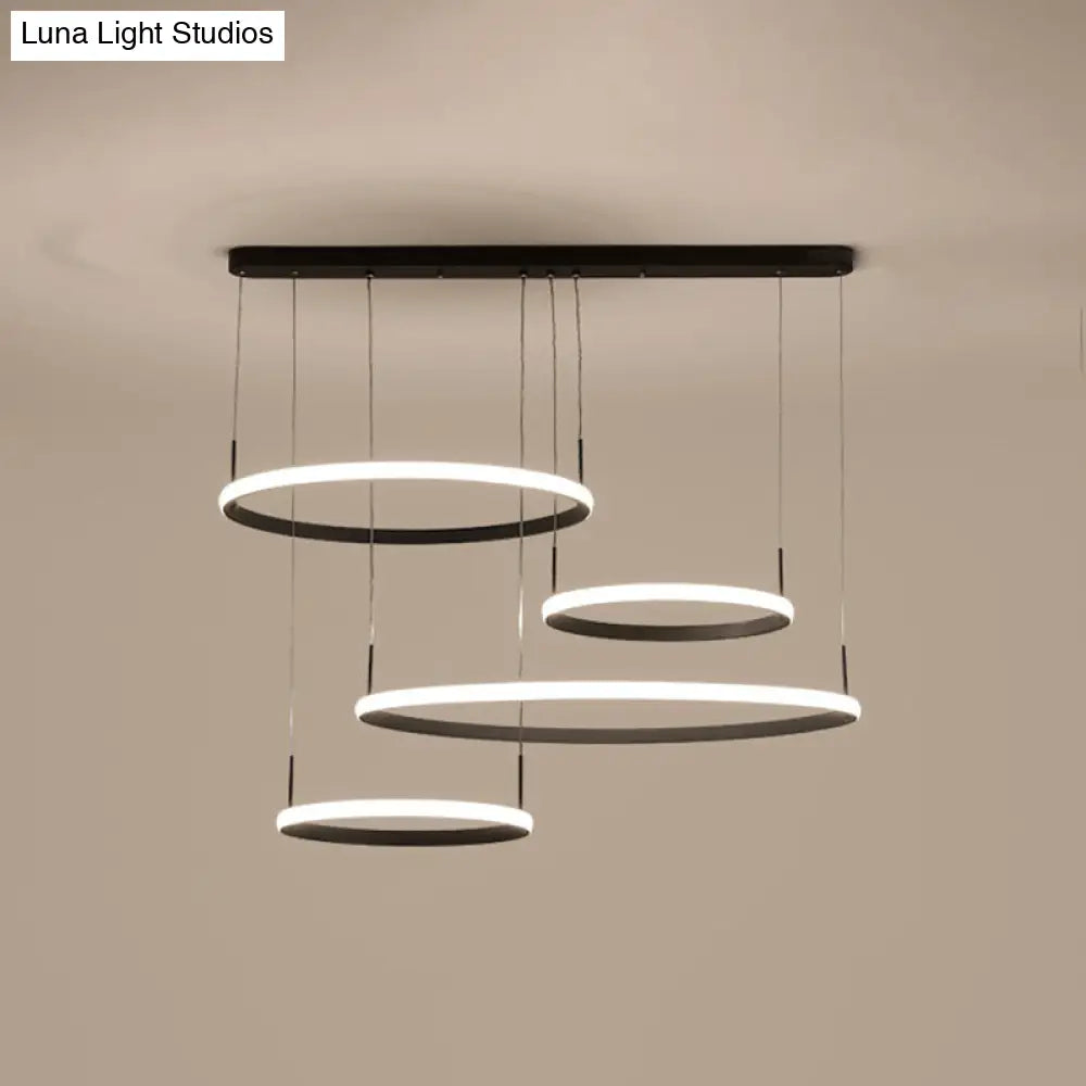 Minimalist 4-Head Led Chandelier Pendant Lamp With Outer Glow Black/Coffee Circle Acrylic Shade