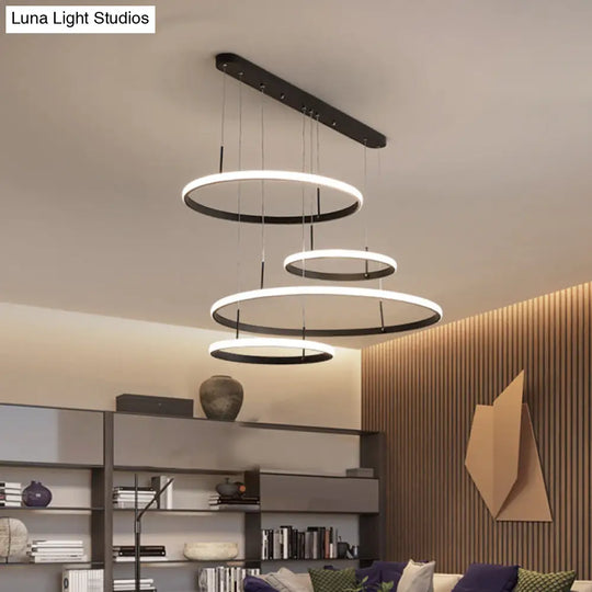 Minimalist 4-Head Led Chandelier Pendant Lamp With Outer Glow Black/Coffee Circle Acrylic Shade