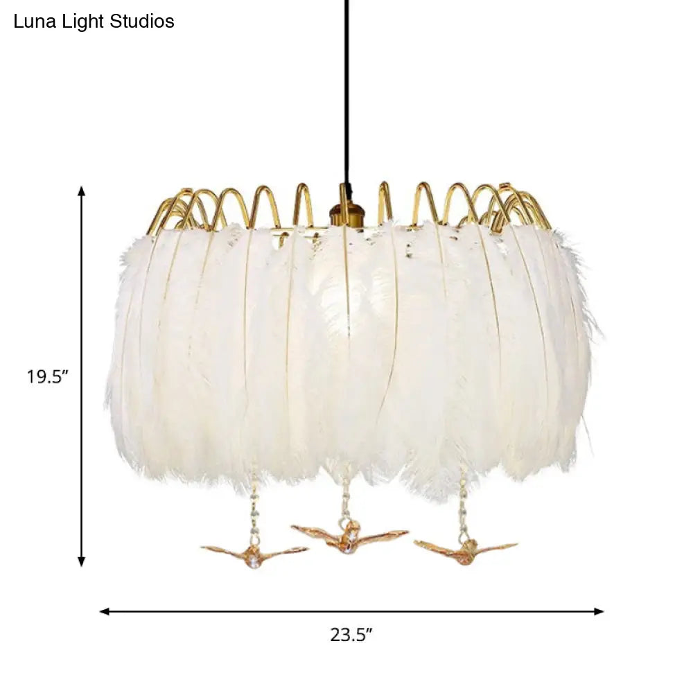 Minimalist Feather Metal Chandelier Light Fixture - 4-Head Bedroom Suspension Lamp In White