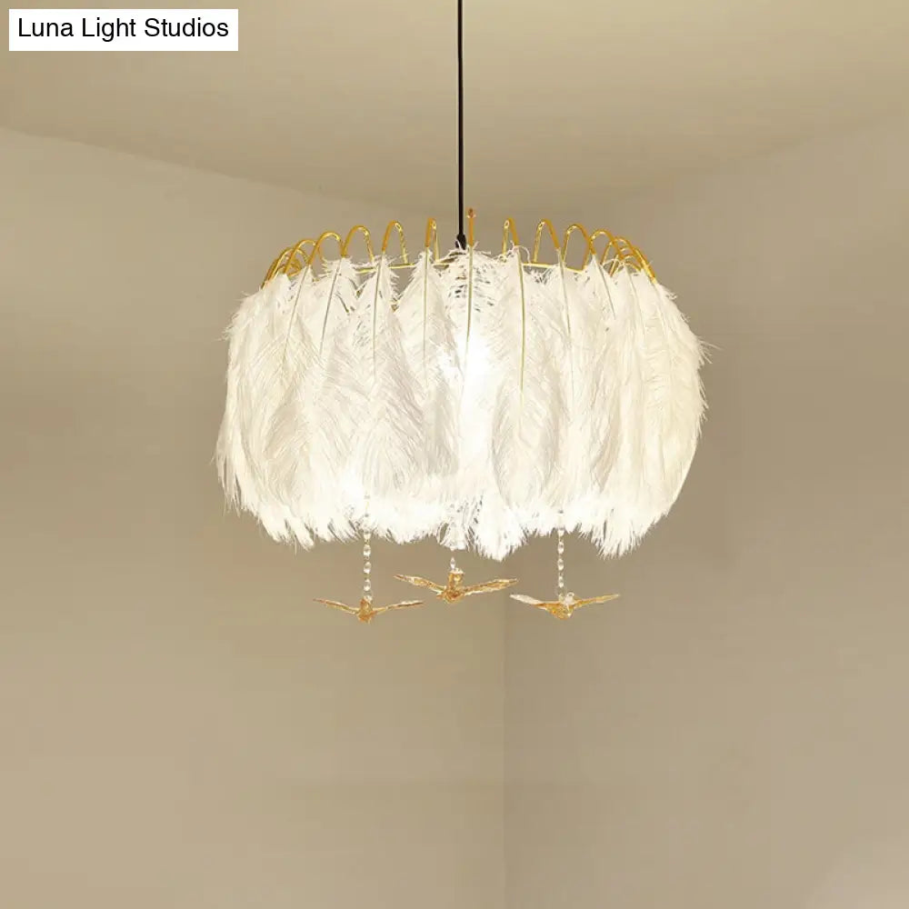 Minimalist Feather Metal Chandelier Light Fixture - 4-Head Bedroom Suspension Lamp In White