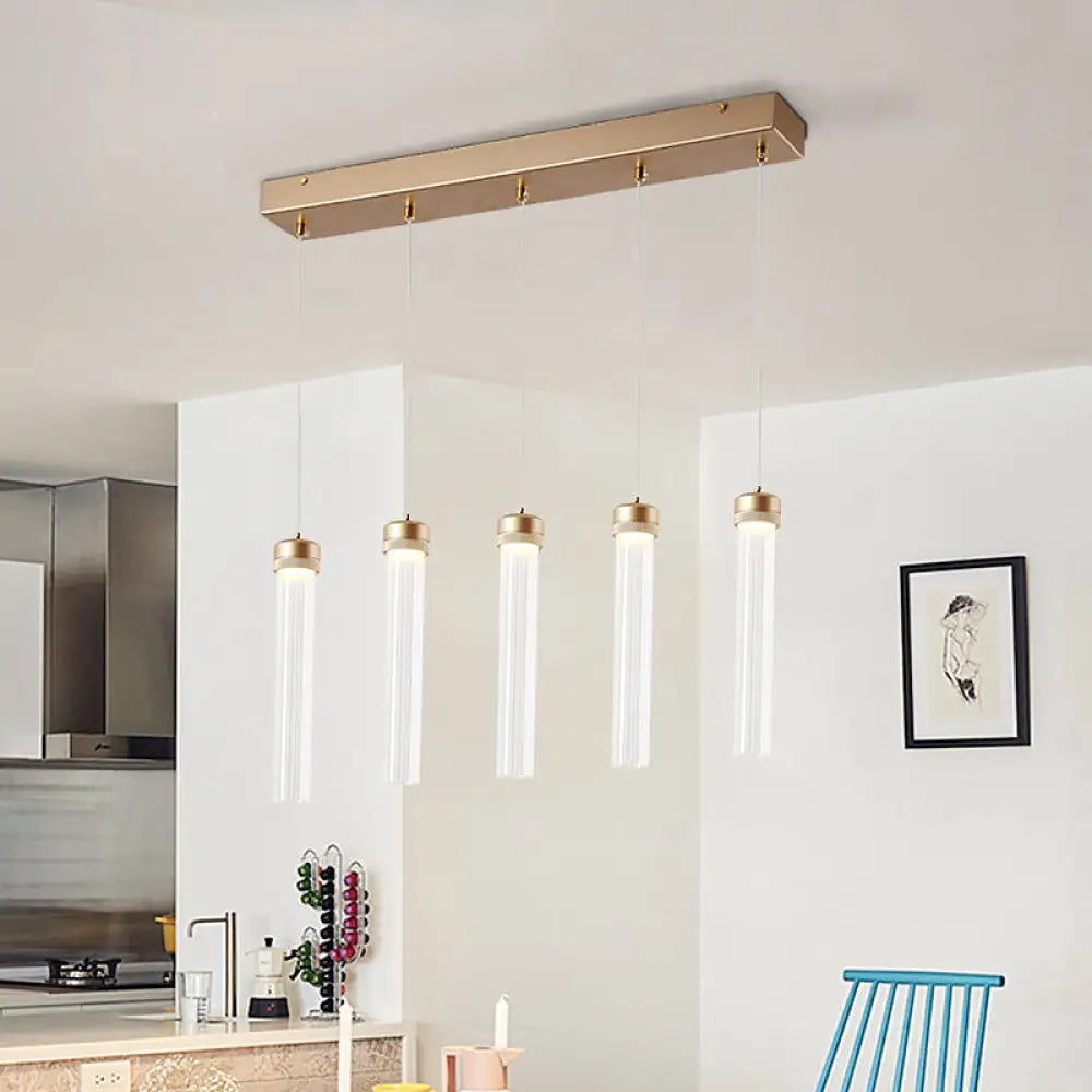 Minimalist 5-Light Clear Glass Pendant Cluster Ceiling Lamp With Brass Accents