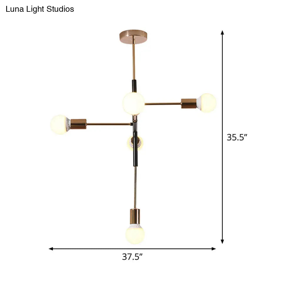 Minimalist Metal Linear Chandelier - 5-Light Brass Hanging Lamp For Living Room