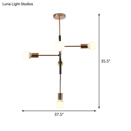 Minimalist Metal Linear Chandelier - 5-Light Brass Hanging Lamp For Living Room