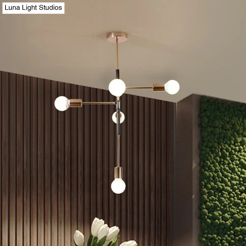 Minimalist Metal Linear Chandelier - 5-Light Brass Hanging Lamp For Living Room