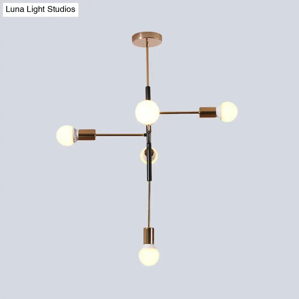 Minimalist Metal Linear Chandelier - 5-Light Brass Hanging Lamp For Living Room