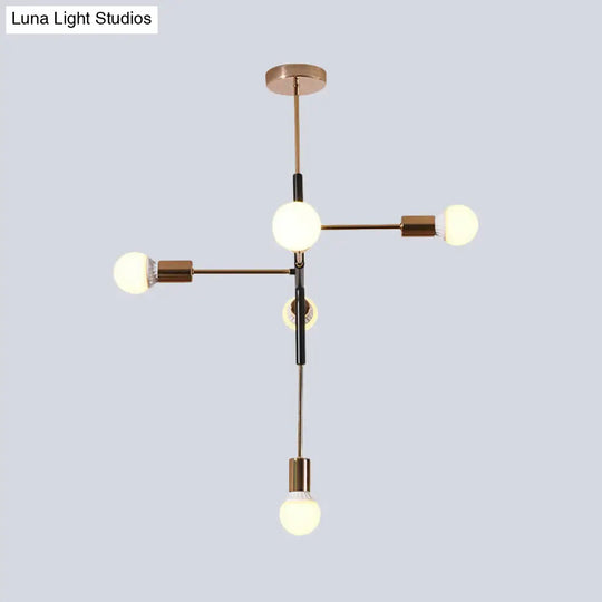 Minimalist Metal Linear Chandelier - 5-Light Brass Hanging Lamp For Living Room