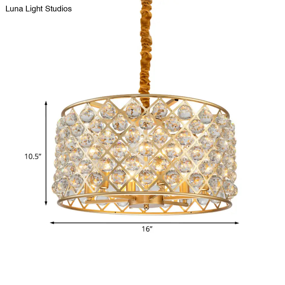 Minimalist 6-Light Crystal Ball Pendulum Chandelier In Gold Finish - Lattice Diamond Design For