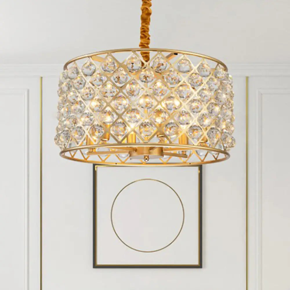 Minimalist 6-Light Crystal Ball Pendulum Chandelier In Gold Finish - Lattice Diamond Design For