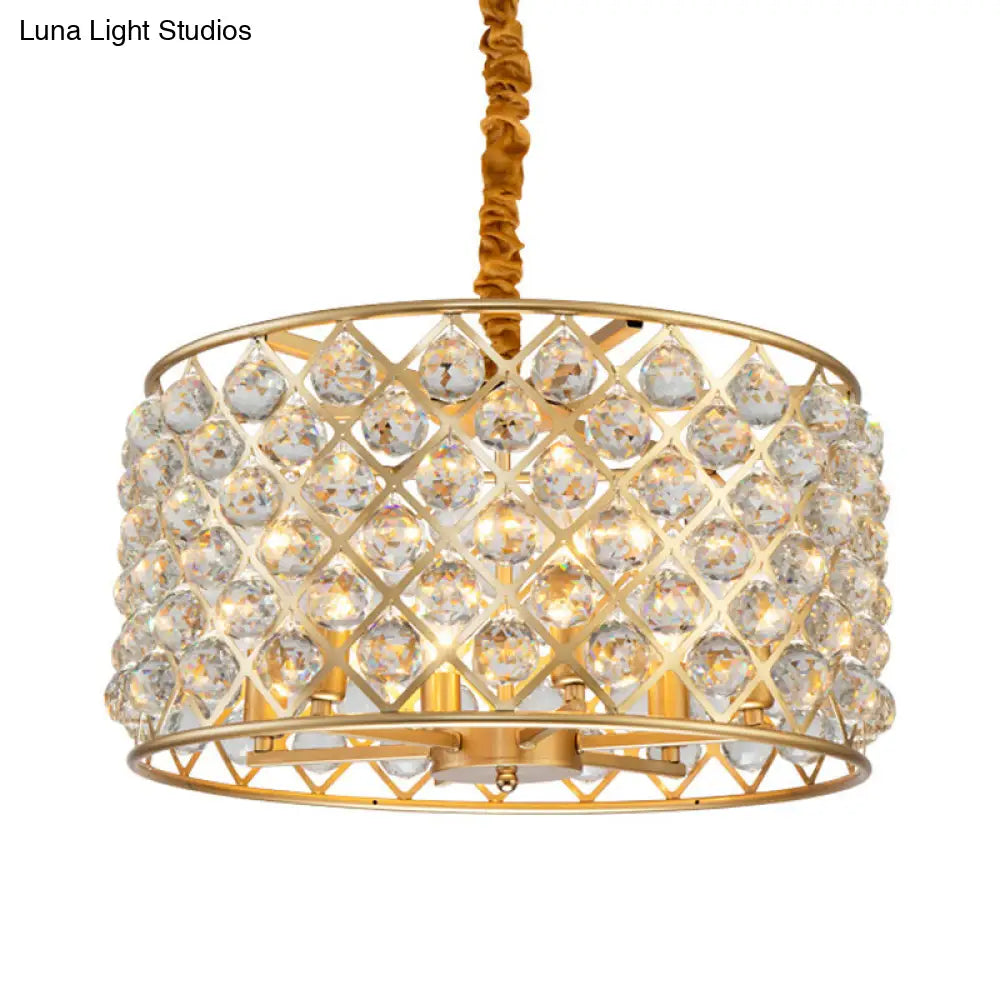 Gold Finish Diamond Lattice Crystal Ball Pendulum Chandelier - 6-Light Minimalist Ceiling Light For