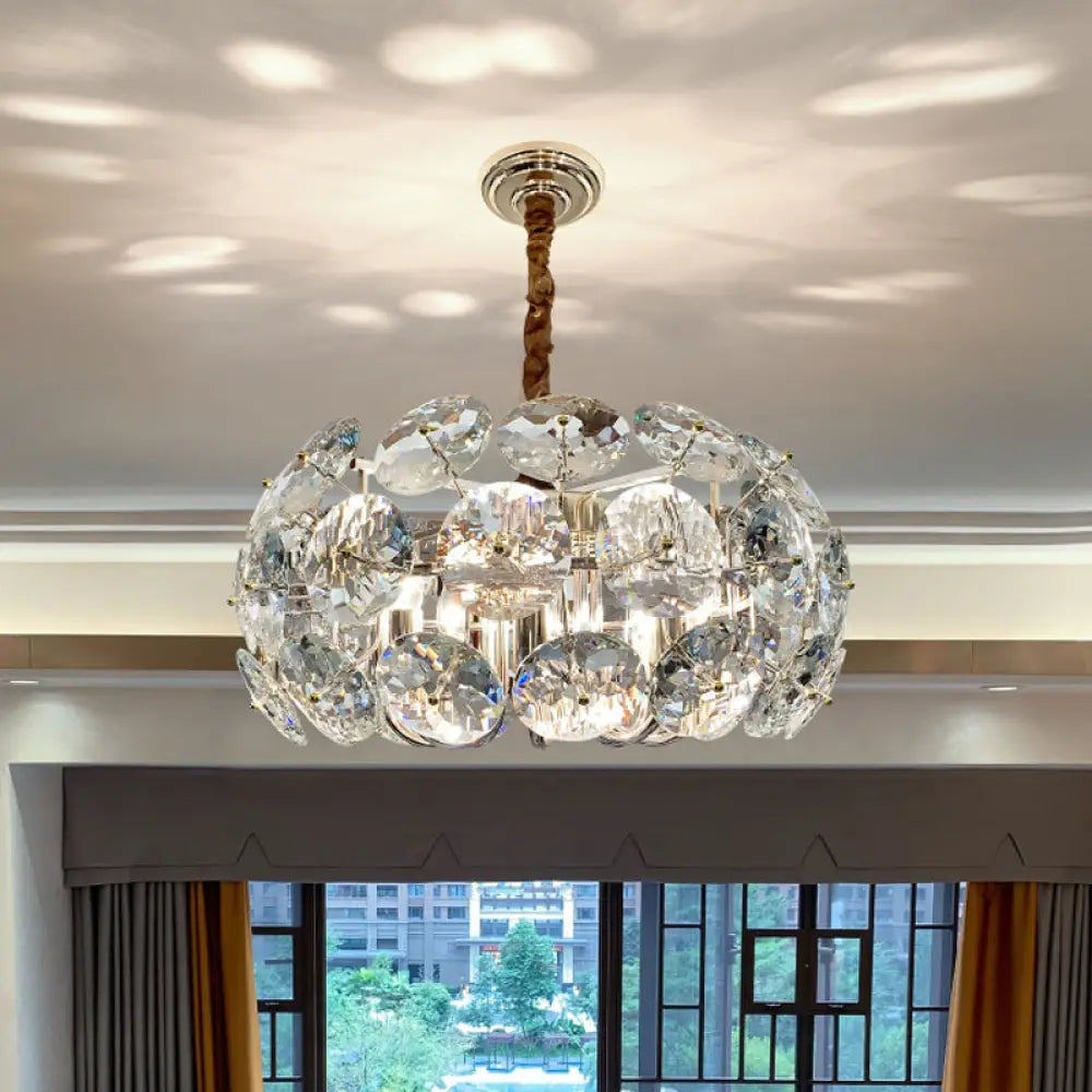 Minimalist 8-Light Clear Crystal Round Pendant Chandelier For Bedroom Ceiling