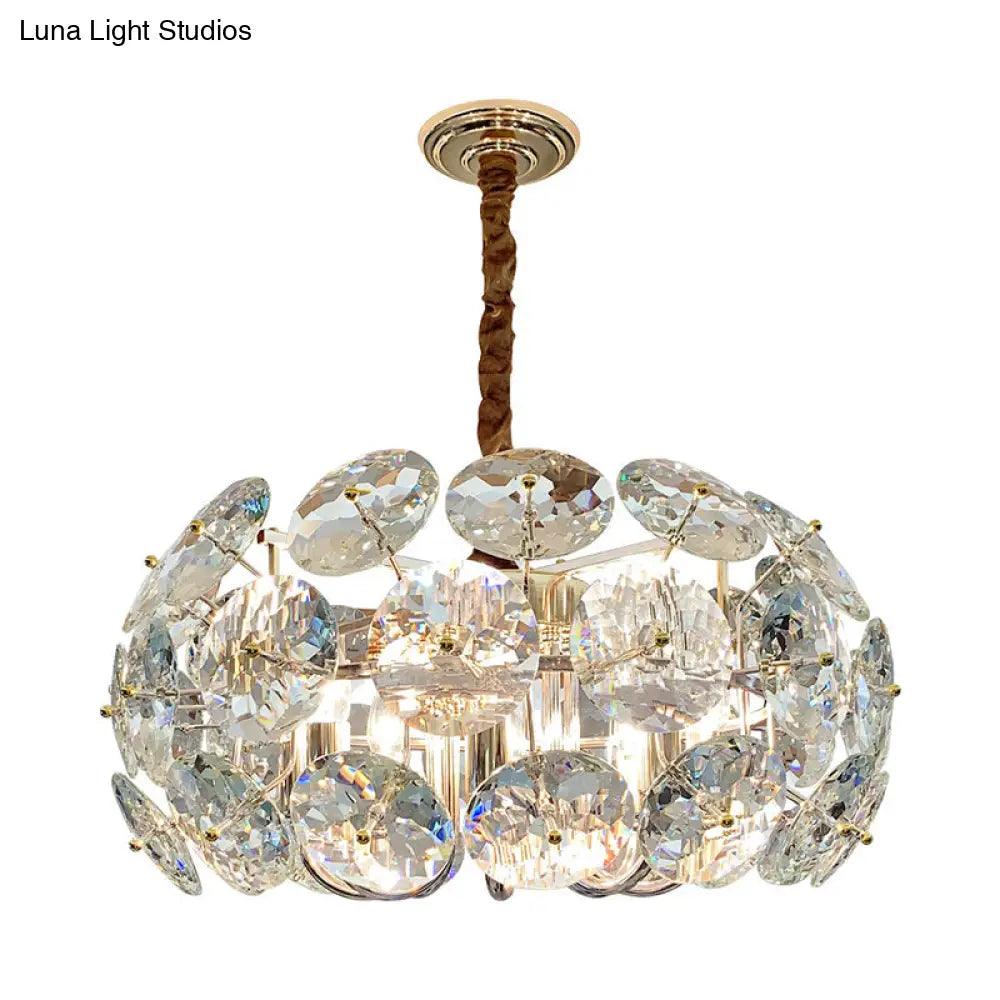 Minimalist 8-Light Clear Crystal Round Pendant Chandelier For Bedroom Ceiling