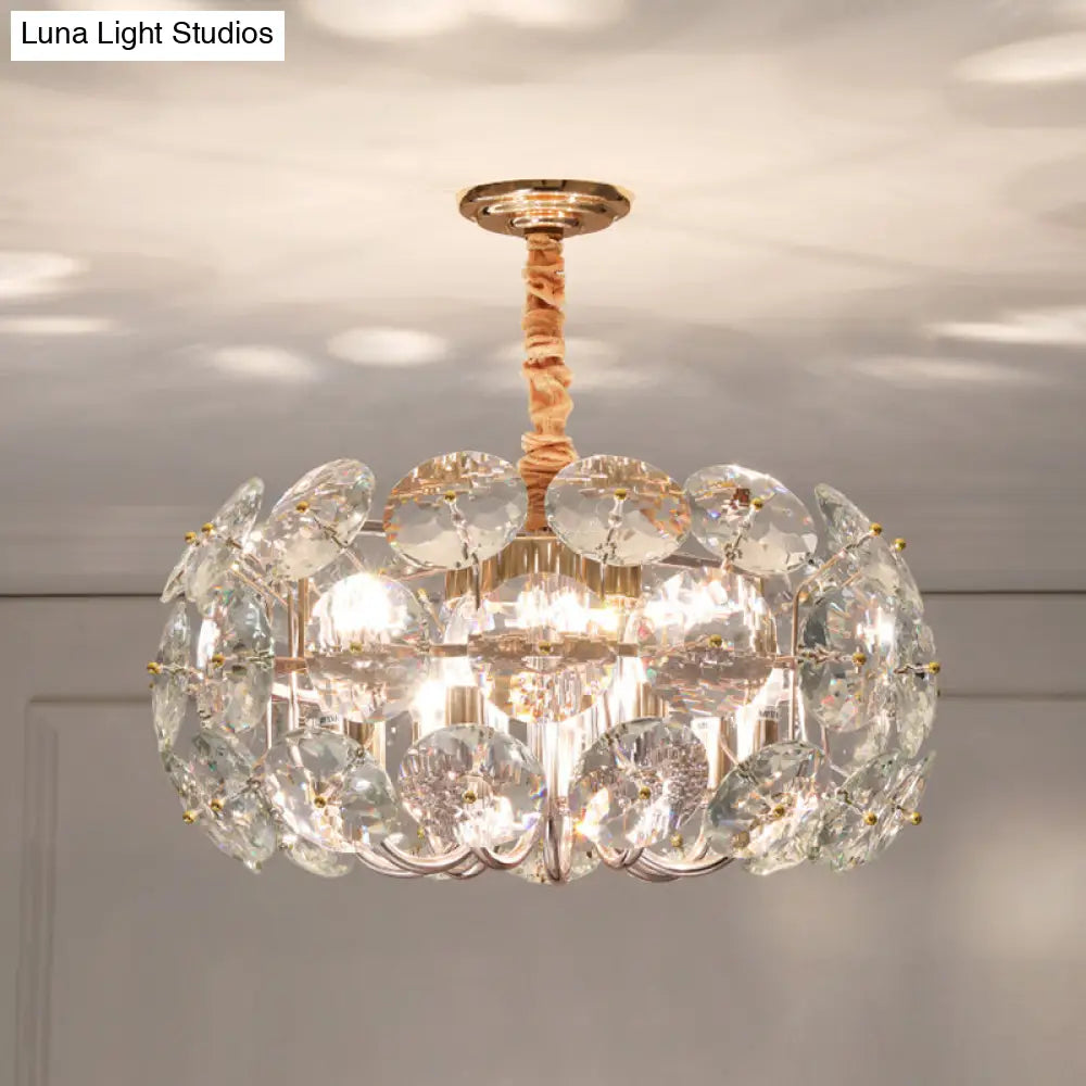 Minimalist 8-Light Clear Crystal Round Pendant Chandelier For Bedroom Ceiling