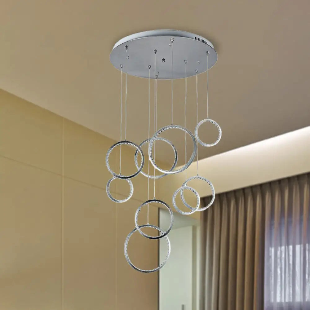 Minimalist 9-Light Circle Crystal Cluster Pendant Light In Warm Nickel Finish