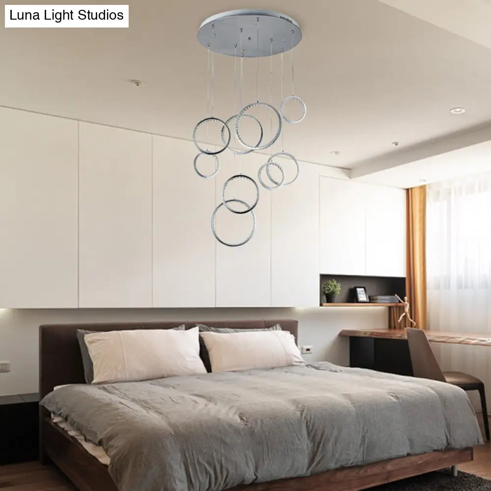 Minimalist 9-Light Circle Crystal Cluster Pendant Light In Warm Nickel Finish