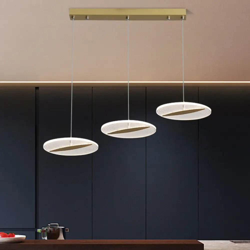 Minimalist Acrylic 3-Head Led Ceiling Pendant In White/Black/Gold - Dining Room Fixture Gold