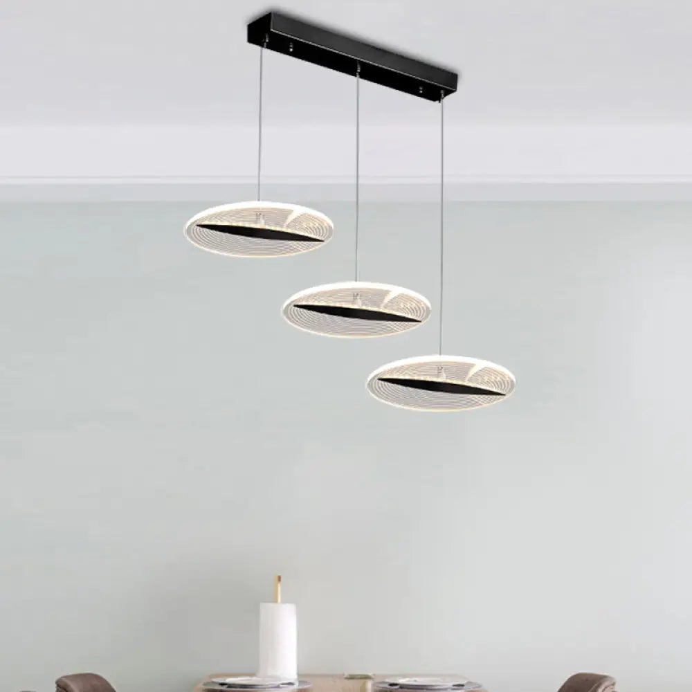 Minimalist Acrylic 3-Head Led Ceiling Pendant In White/Black/Gold - Dining Room Fixture Black