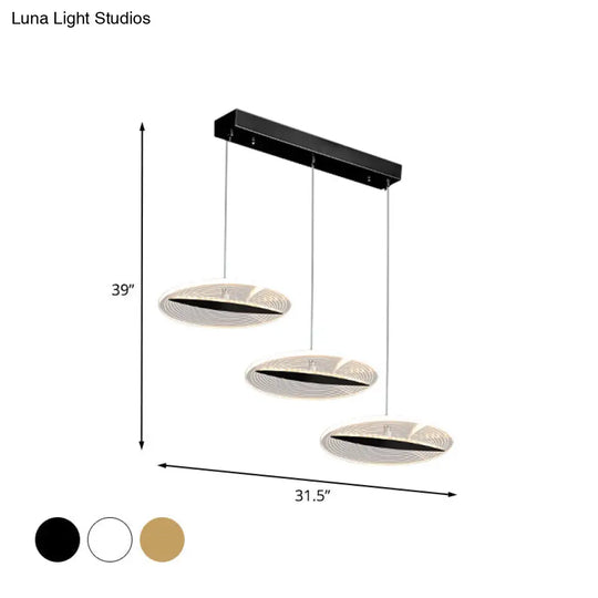 Minimalist Acrylic 3-Head Led Ceiling Hanging Fixture In White/Black/Gold For Dining Room