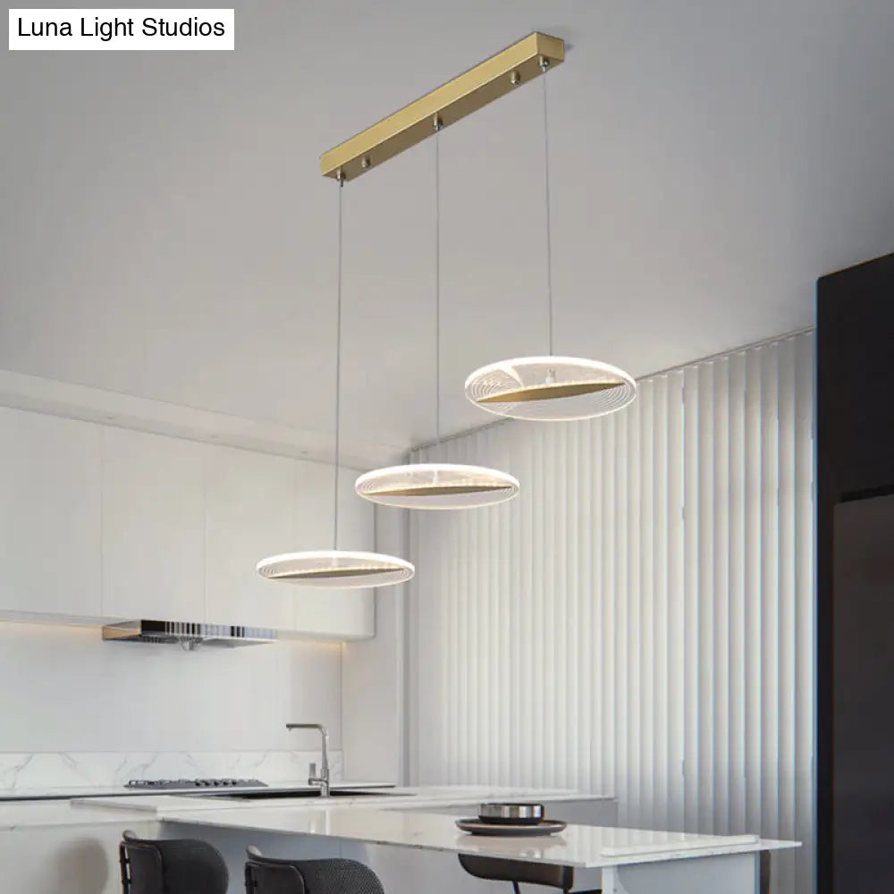 Minimalist Acrylic 3-Head Led Ceiling Pendant In White/Black/Gold - Dining Room Fixture