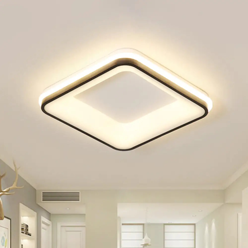 Minimalist Acrylic Black Led Ceiling Light Fixture - Square Frame Flush Mount Lamp With Remote