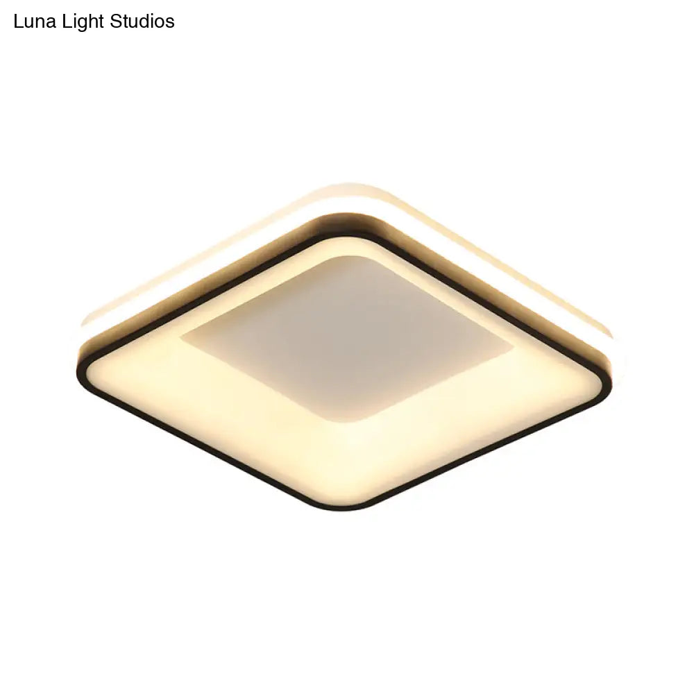 Minimalist Acrylic Black Led Ceiling Light Fixture - Square Frame Flush Mount Lamp With Remote