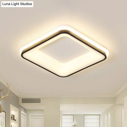 Minimalist Acrylic Black Led Ceiling Light Fixture - Square Frame Flush Mount Lamp With Remote