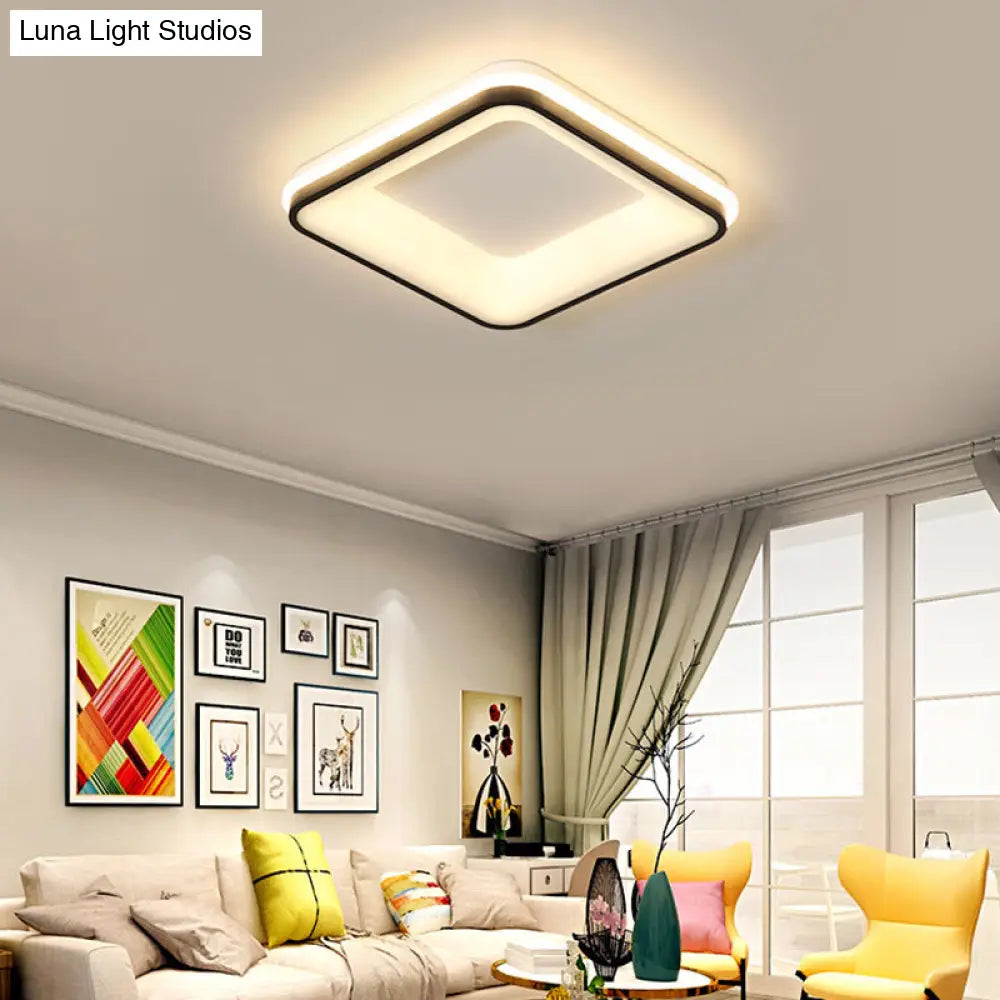 Minimalist Acrylic Black Led Ceiling Light Fixture - Square Frame Flush Mount Lamp With Remote