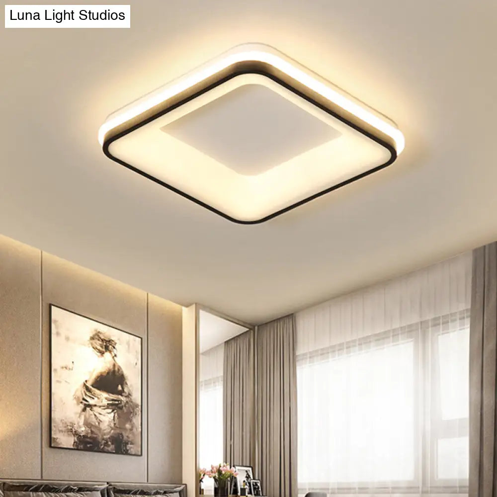 Minimalist Acrylic Black Led Ceiling Light Fixture - Square Frame Flush Mount Lamp With Remote