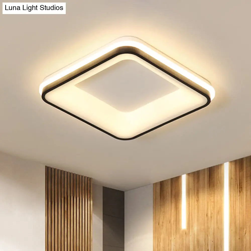 Minimalist Acrylic Black Led Ceiling Light Fixture - Square Frame Flush Mount Lamp With Remote