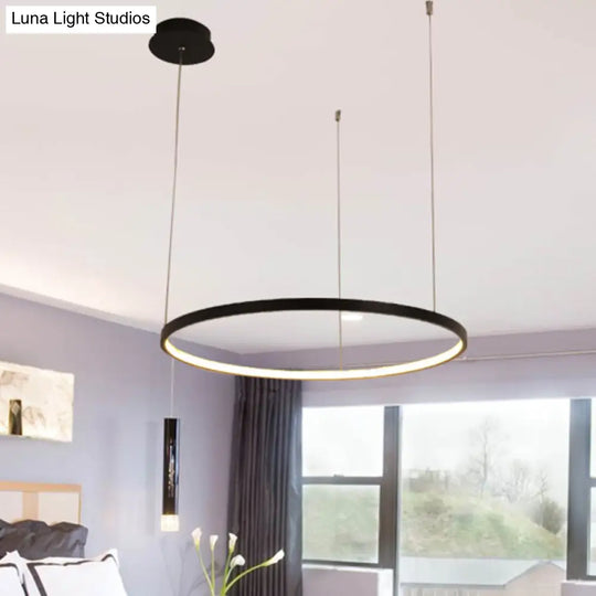 Minimalist Acrylic Chandelier Light - Black Circular Pendant Fixture (1/2/3 Lights) In White/Warm