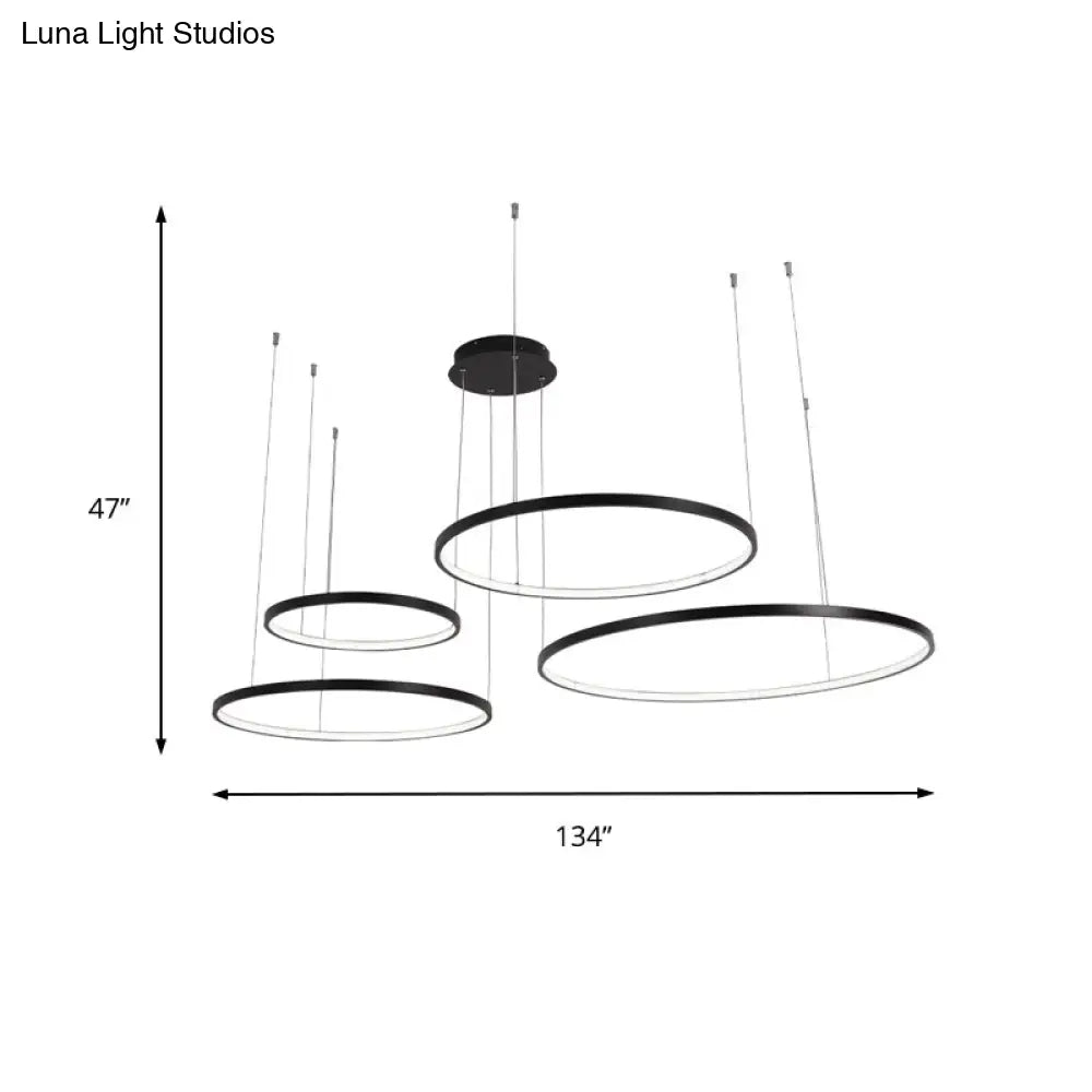 Minimalist Acrylic Chandelier Light - Black Circular Pendant Fixture (1/2/3 Lights) In White/Warm