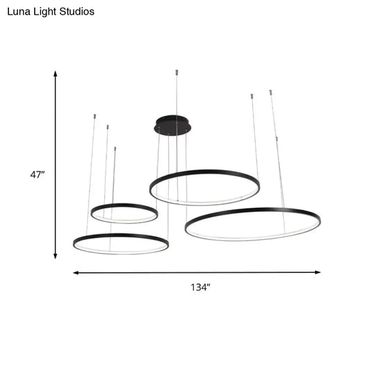 Minimalist Acrylic Chandelier Light - Black Circular Pendant Fixture (1/2/3 Lights) In White/Warm