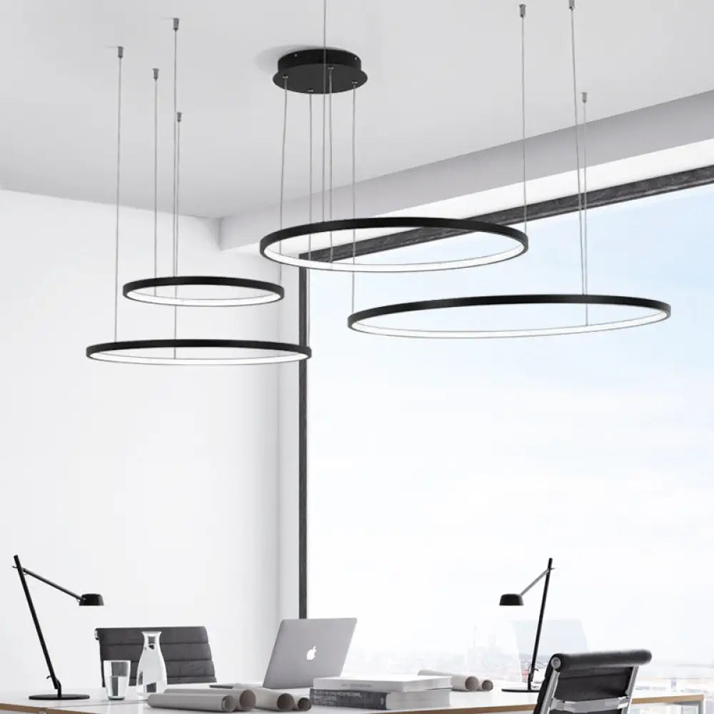 Minimalist Acrylic Chandelier Light - Black Circular Pendant Fixture (1/2/3 Lights) In White/Warm 4